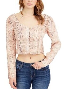 NWT Guess Telana button down sweetheart neck crop Pink Snake
Print top Size L